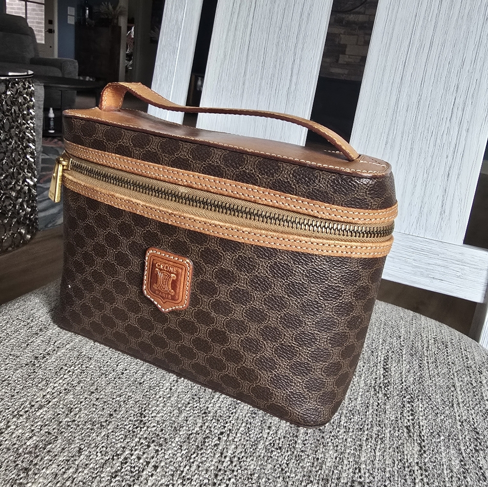 Authentic Celine Brown and Tan Coated Canvas Vanity Handbag - Picture 2 of 15
